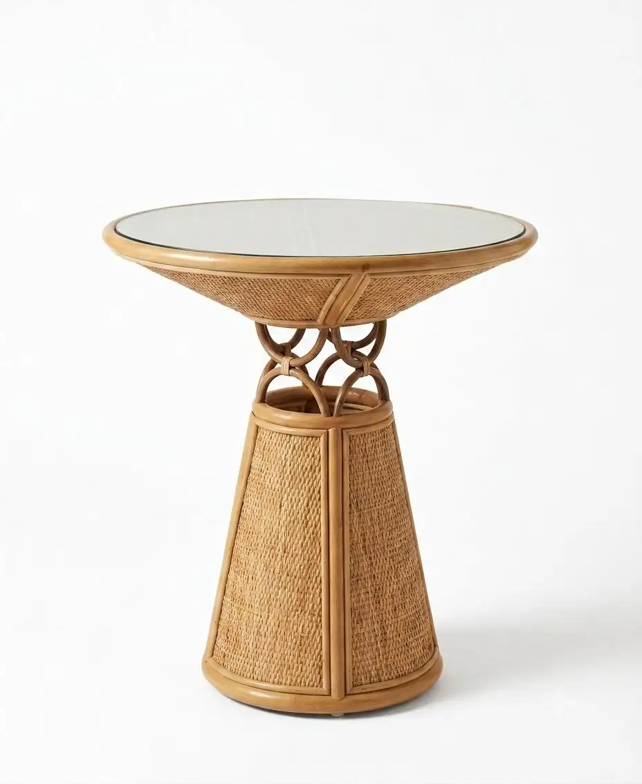 Toffee GM Side Table in Stained Rattan and Glass Top by POPUS EDITIONS 2