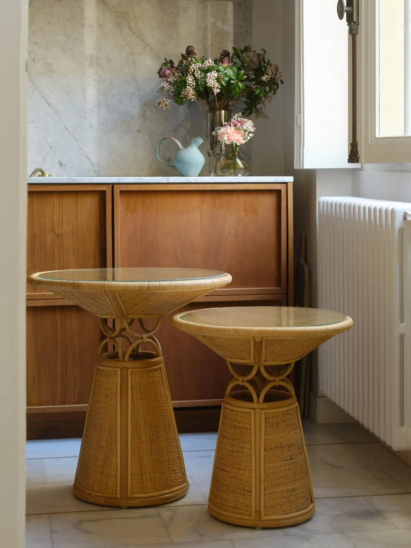Toffee GM Side Table in Stained Rattan and Glass Top by POPUS EDITIONS 4