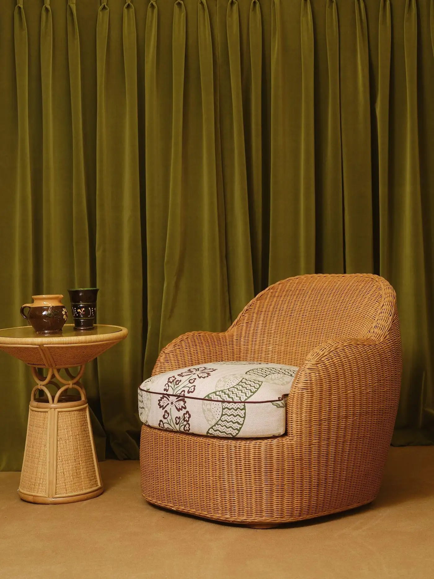 Toffee GM Side Table in Stained Rattan and Glass Top by POPUS EDITIONS 6