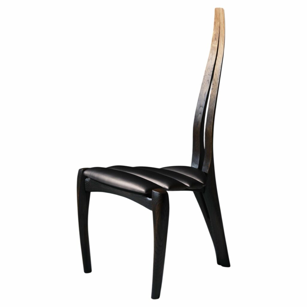 Vennaxa Taper Fade Chair in Oak Wood Bronze Leather Upholstery by Alun Heslop 1