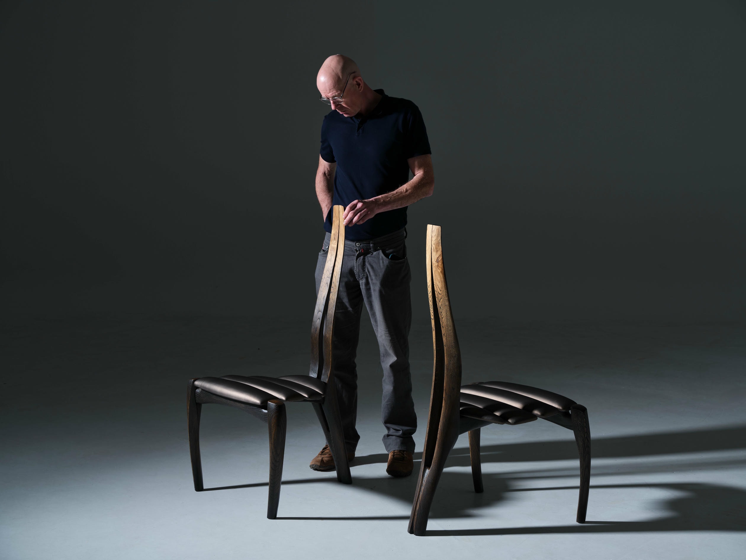 Vennaxa Taper Fade Chair in Oak Wood Bronze Leather Upholstery by Alun Heslop 2