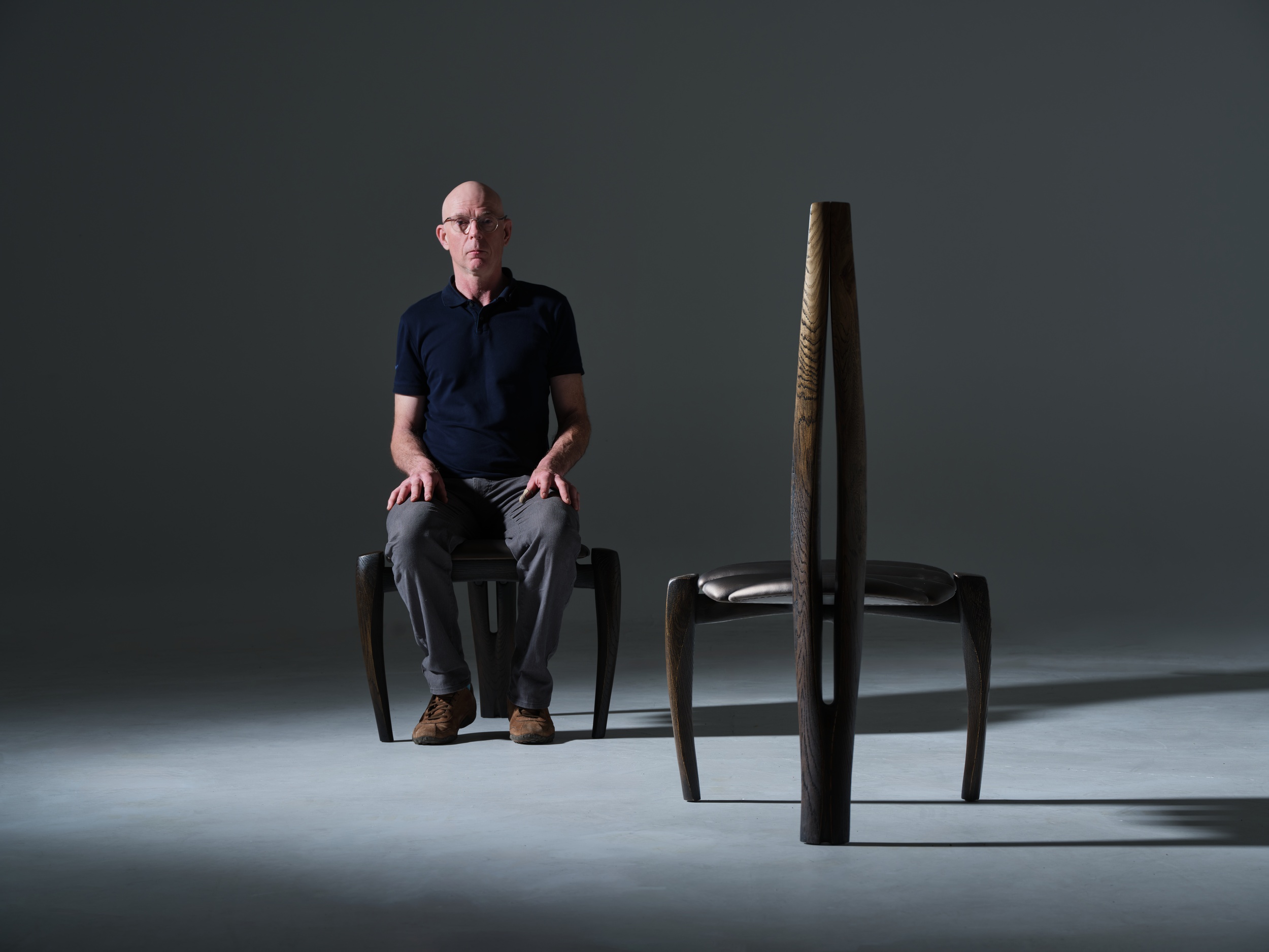 Vennaxa Taper Fade Chair in Oak Wood & Bronze Leather Upholstery by Alun Heslop 3