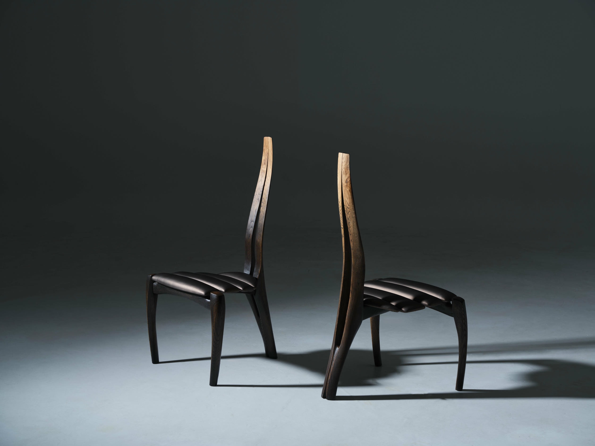 Vennaxa Taper Fade Chair in Oak Wood Bronze Leather Upholstery by Alun Heslop 4