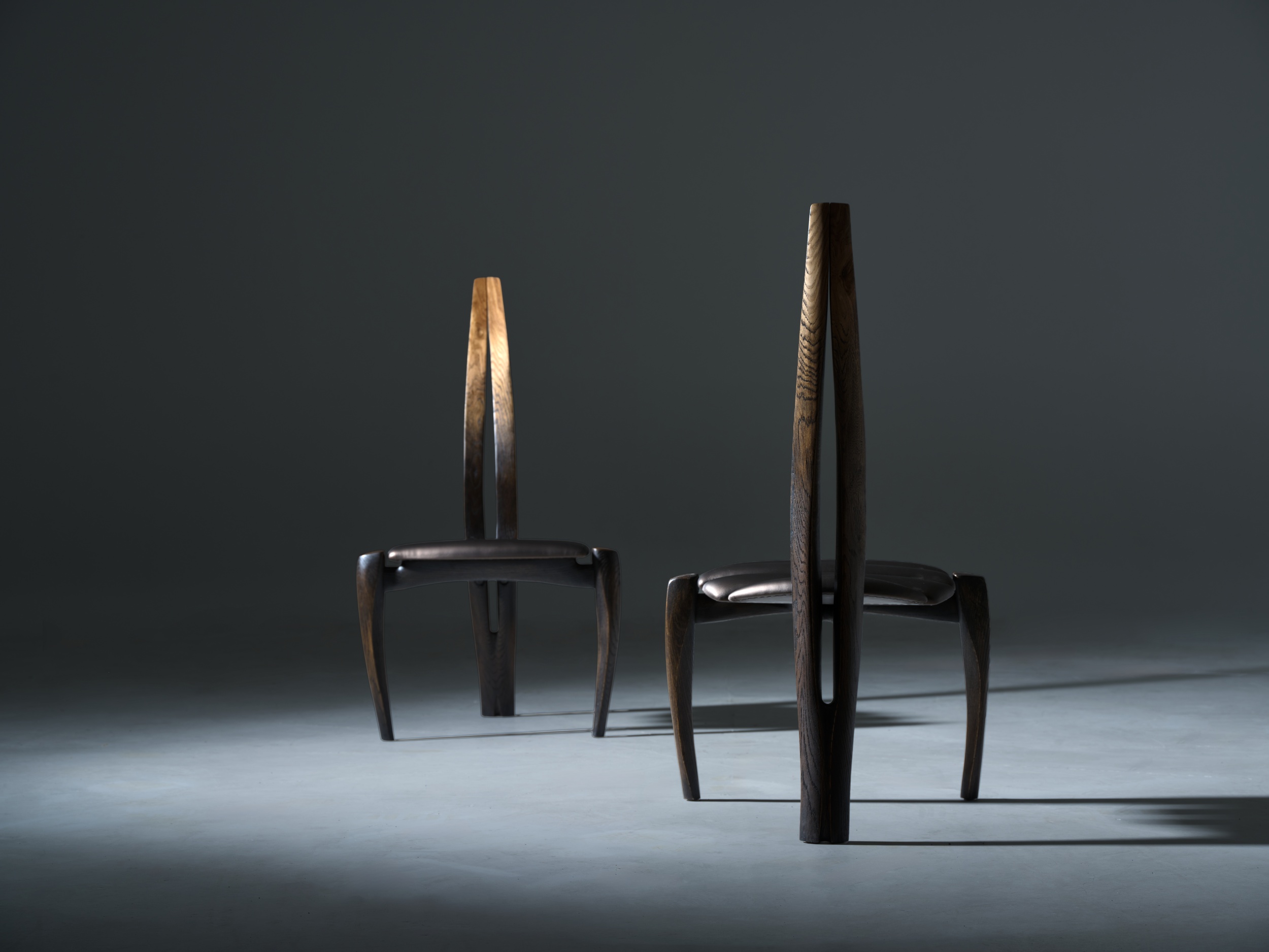 Vennaxa Taper Fade Chair in Oak Wood & Bronze Leather Upholstery by Alun Heslop 5