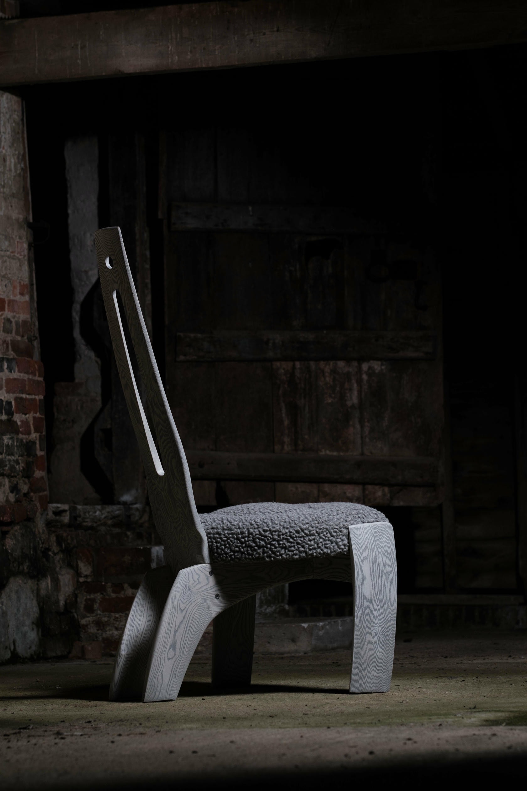 Weathered Blade Chair in Ash Wood Wool Upholstery by Alun Heslop 2