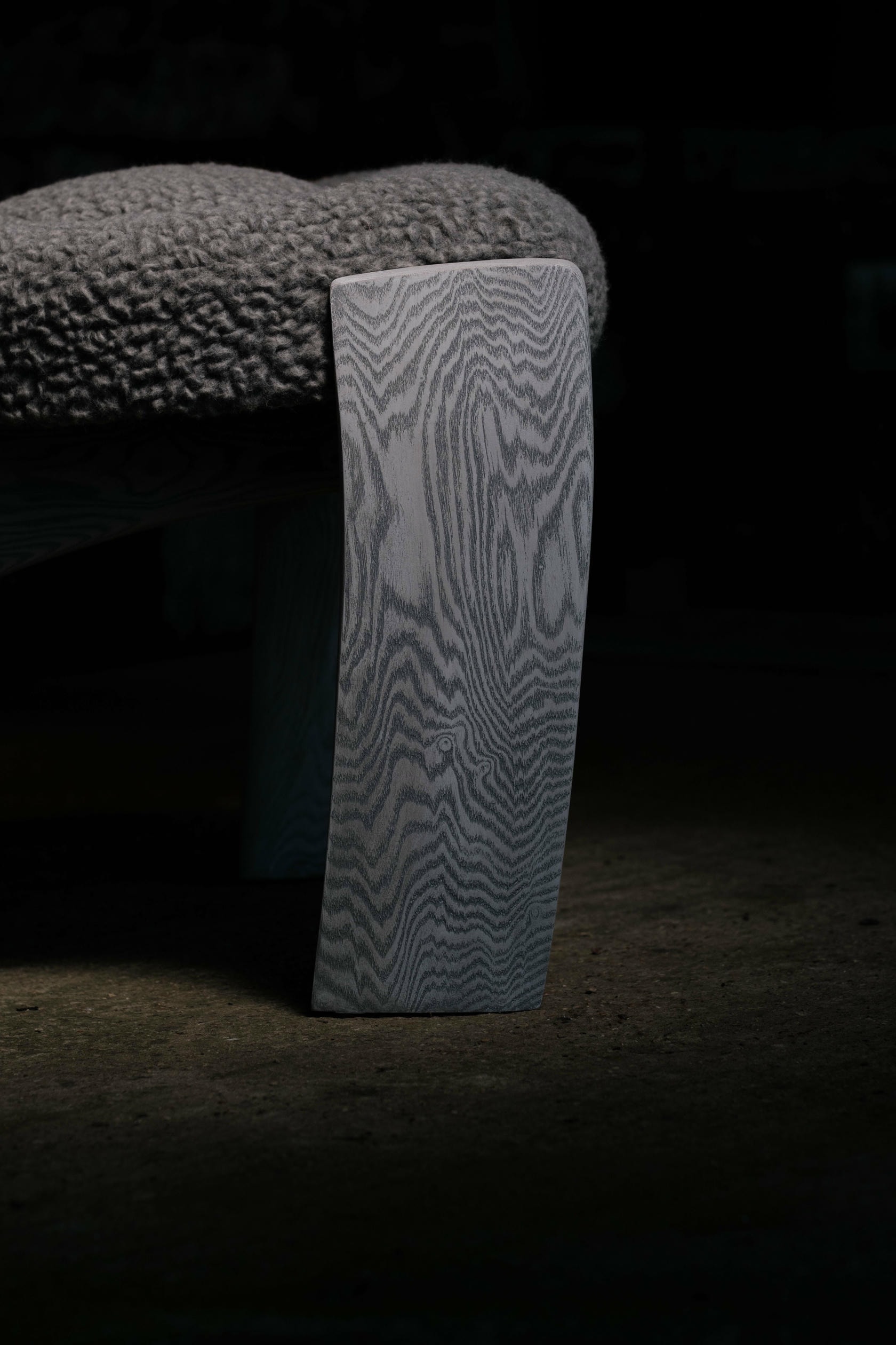 Weathered Blade Chair in Ash Wood Wool Upholstery by Alun Heslop 3
