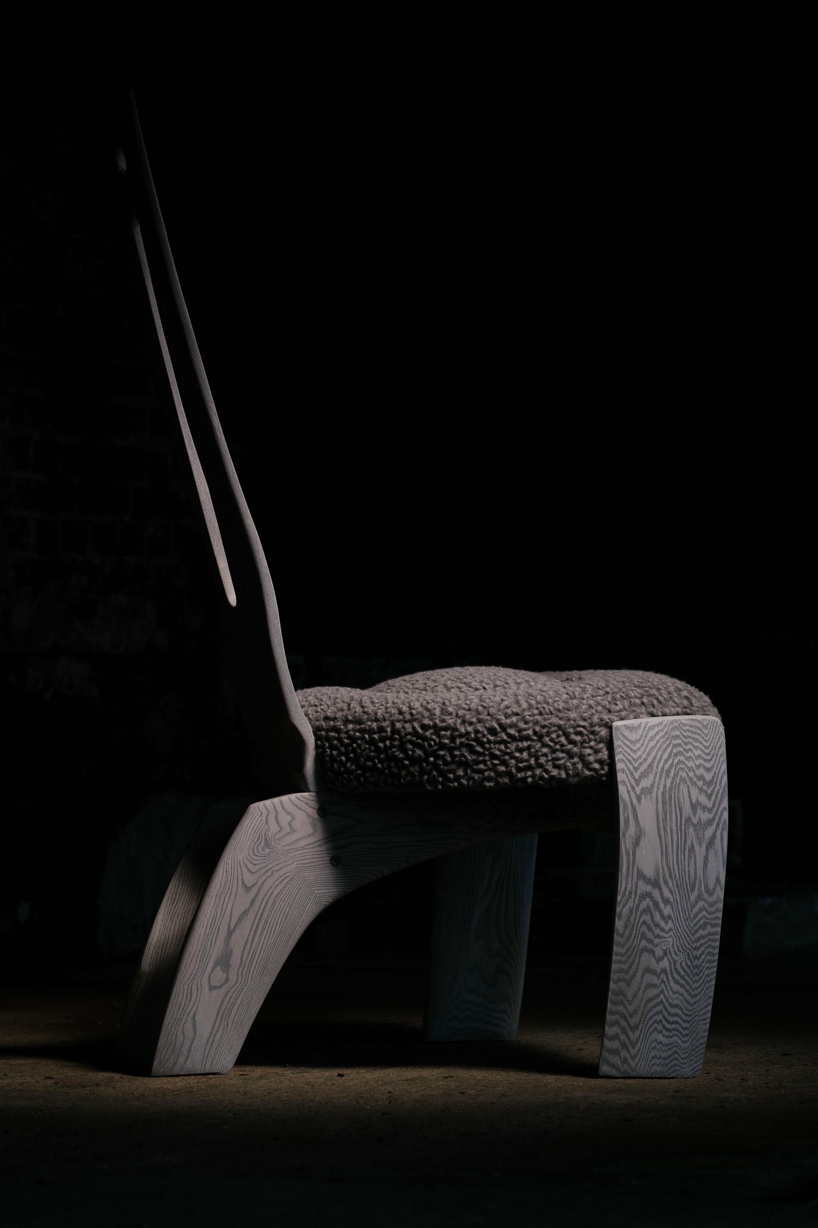 Weathered Blade Chair in Ash Wood Wool Upholstery by Alun Heslop 4