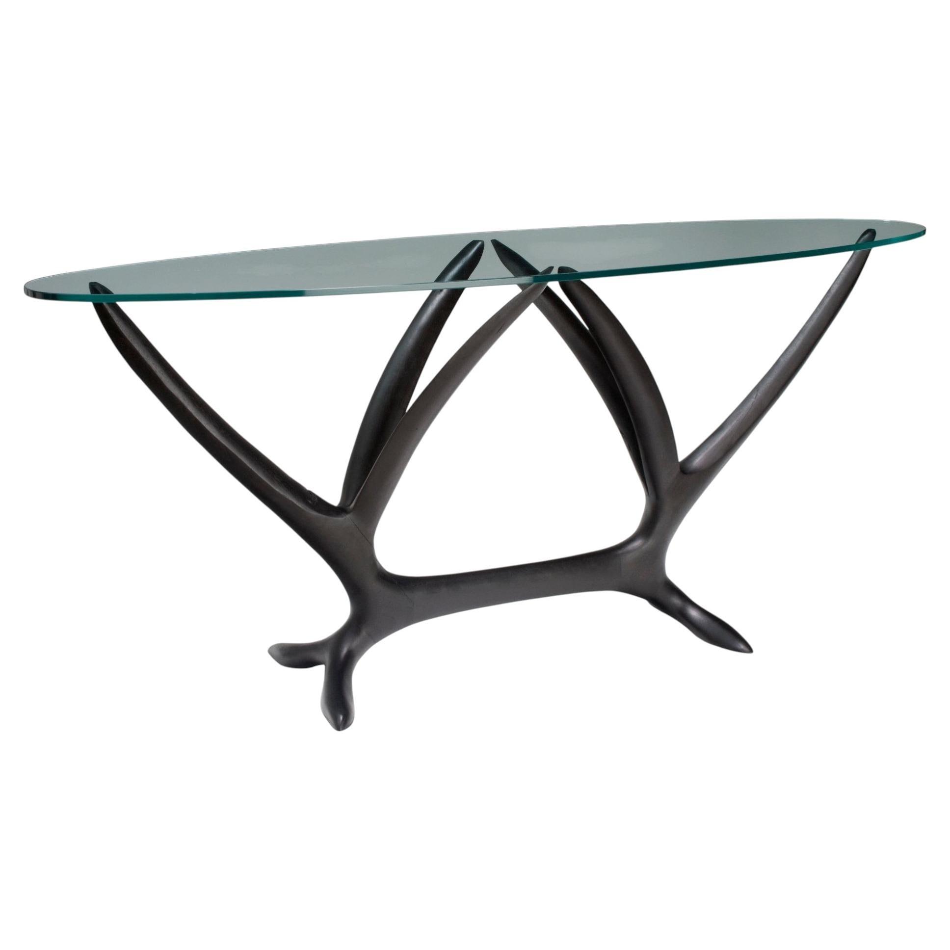 Wisteria Console in Ebonized Wood Oval Glass Top by Brian Fireman Design 1
