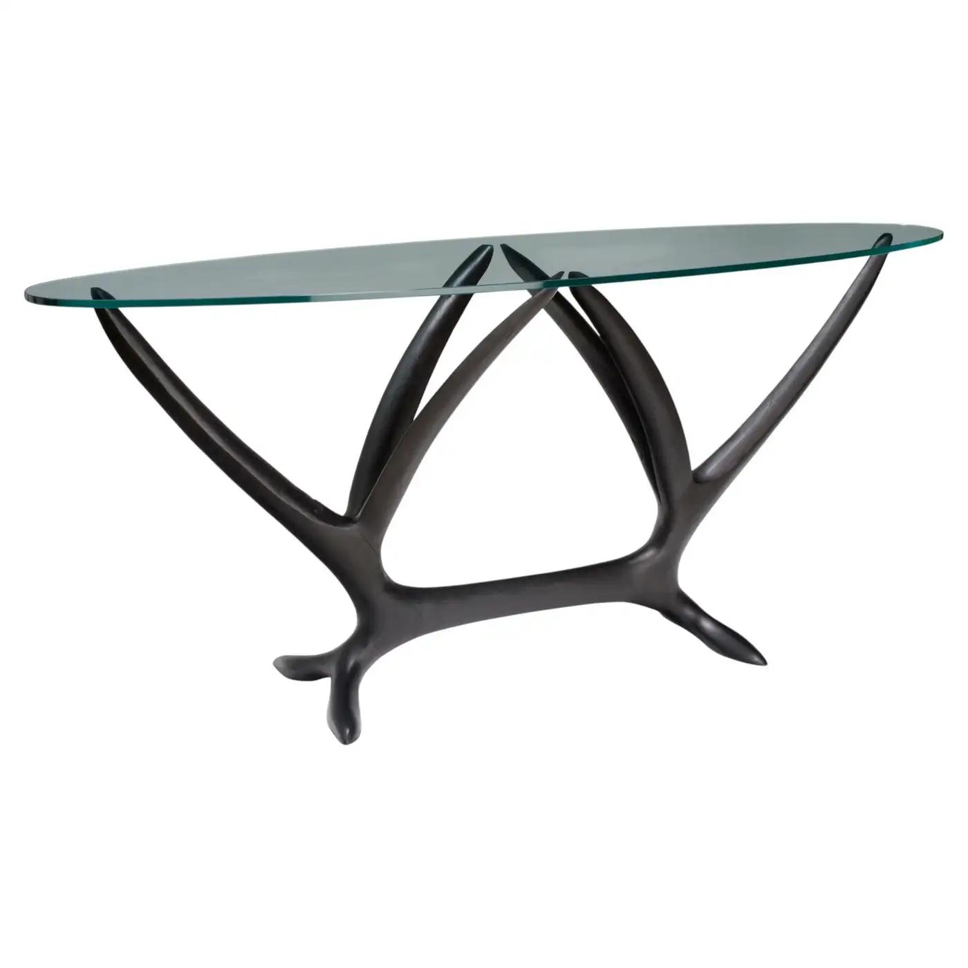 Wisteria Console in Ebonized Wood & Oval Glass Top by Brian Fireman Design 1