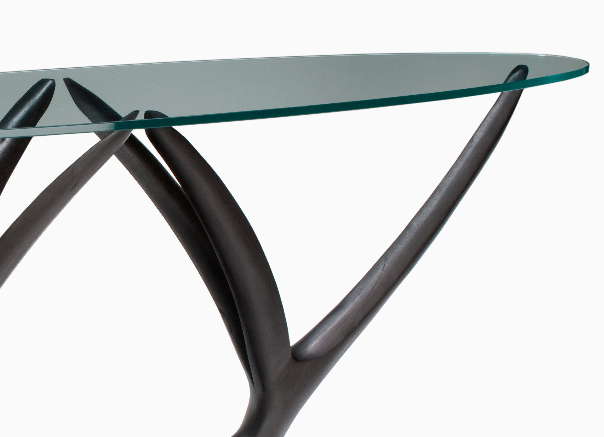 Wisteria Console in Ebonized Wood Oval Glass Top by Brian Fireman Design 5