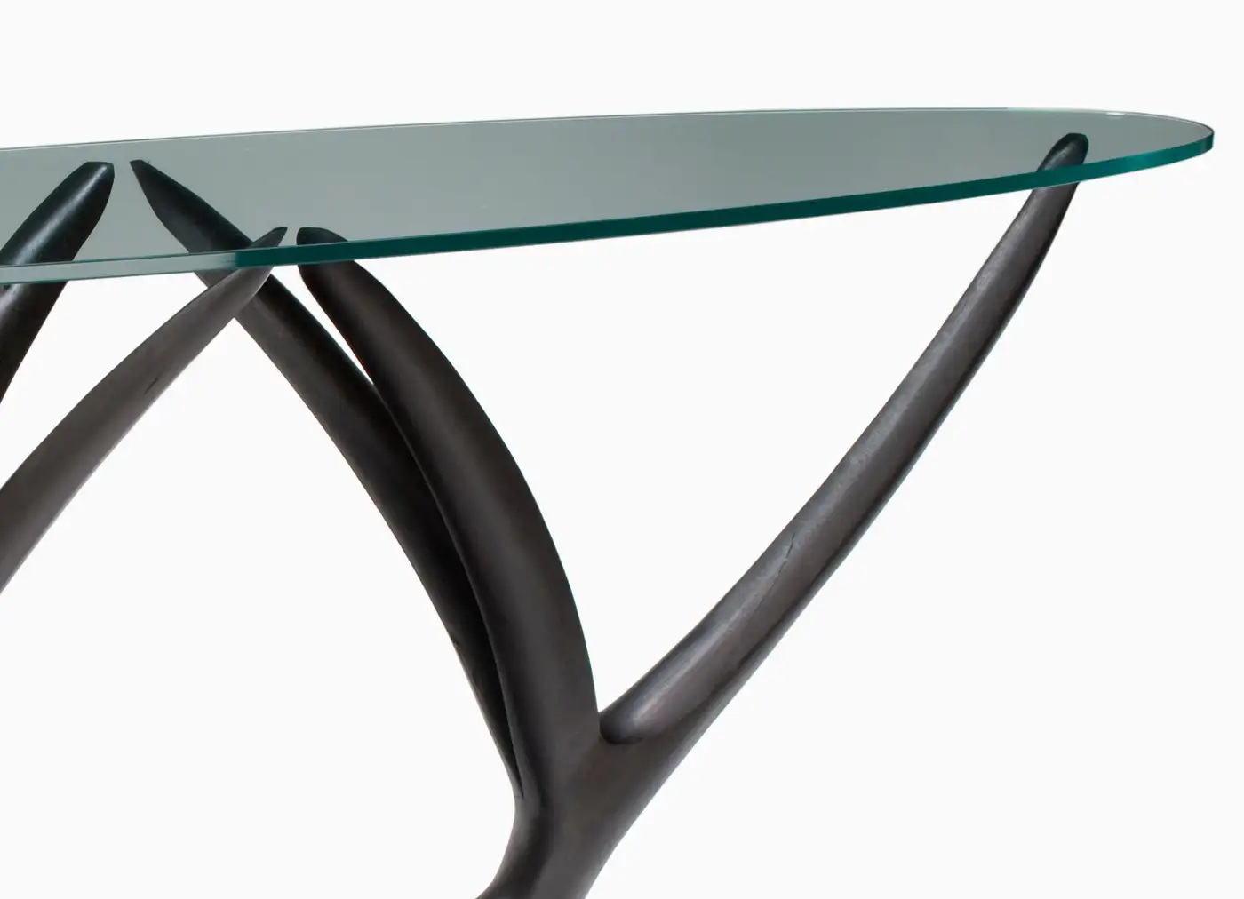 Wisteria Console in Ebonized Wood & Oval Glass Top by Brian Fireman Design 5