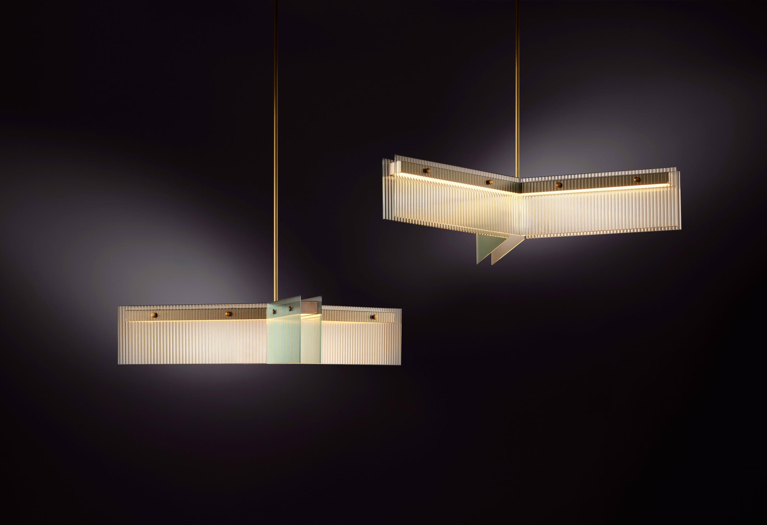 Black Three Angled Arm Steel Glass Gild Pendant Light by Christopher Boots 6
