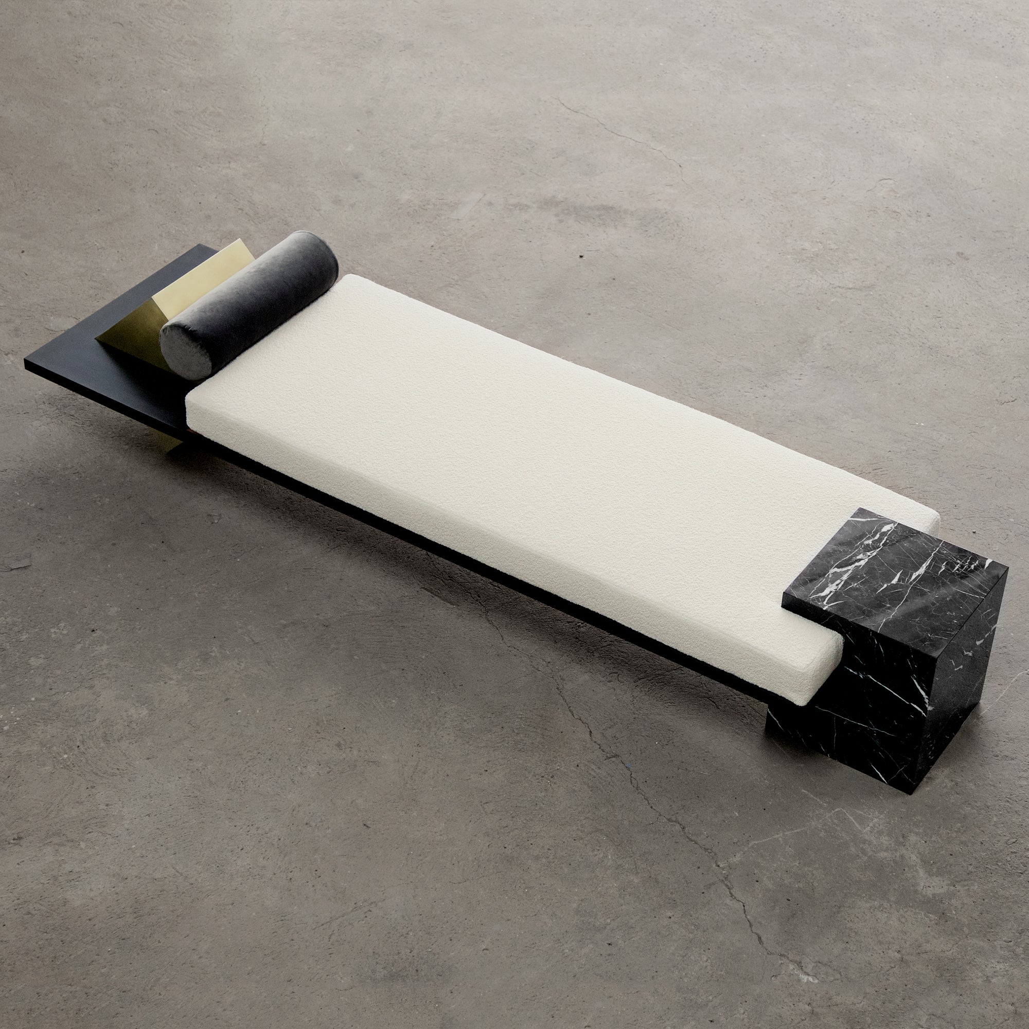 Coexist Daybed in Nero Marquina Marble Brushed Brass Boucle by Slash Objects 6