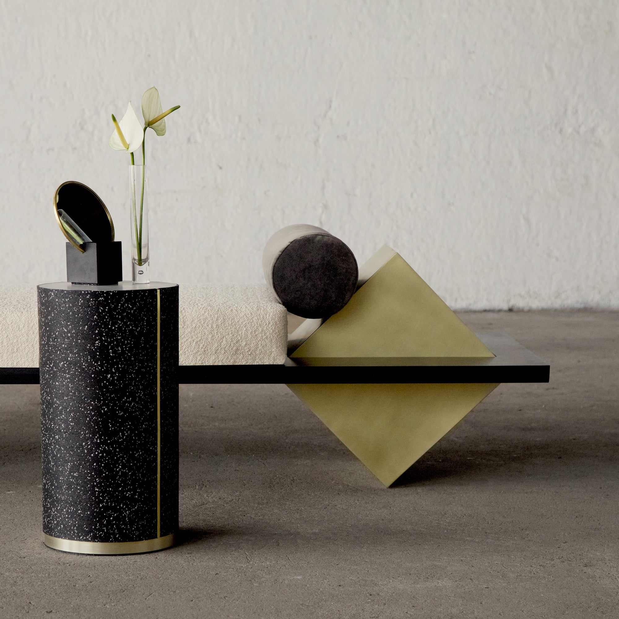 Coexist Daybed in Nero Marquina Marble Brushed Brass Boucle by Slash Objects 8