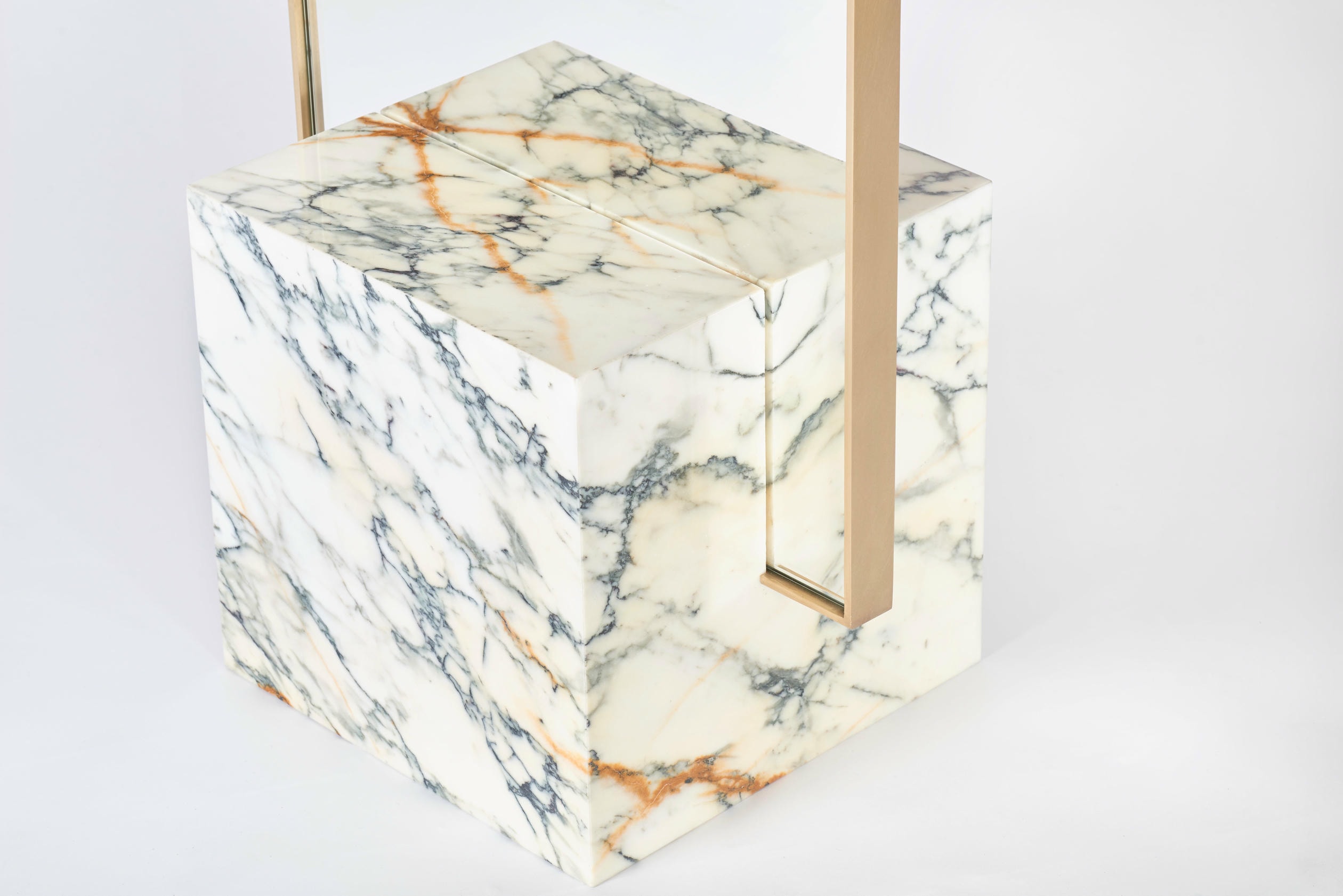 Coexist Standing Mirror in Marble Brushed Brass by Slash Objects 2