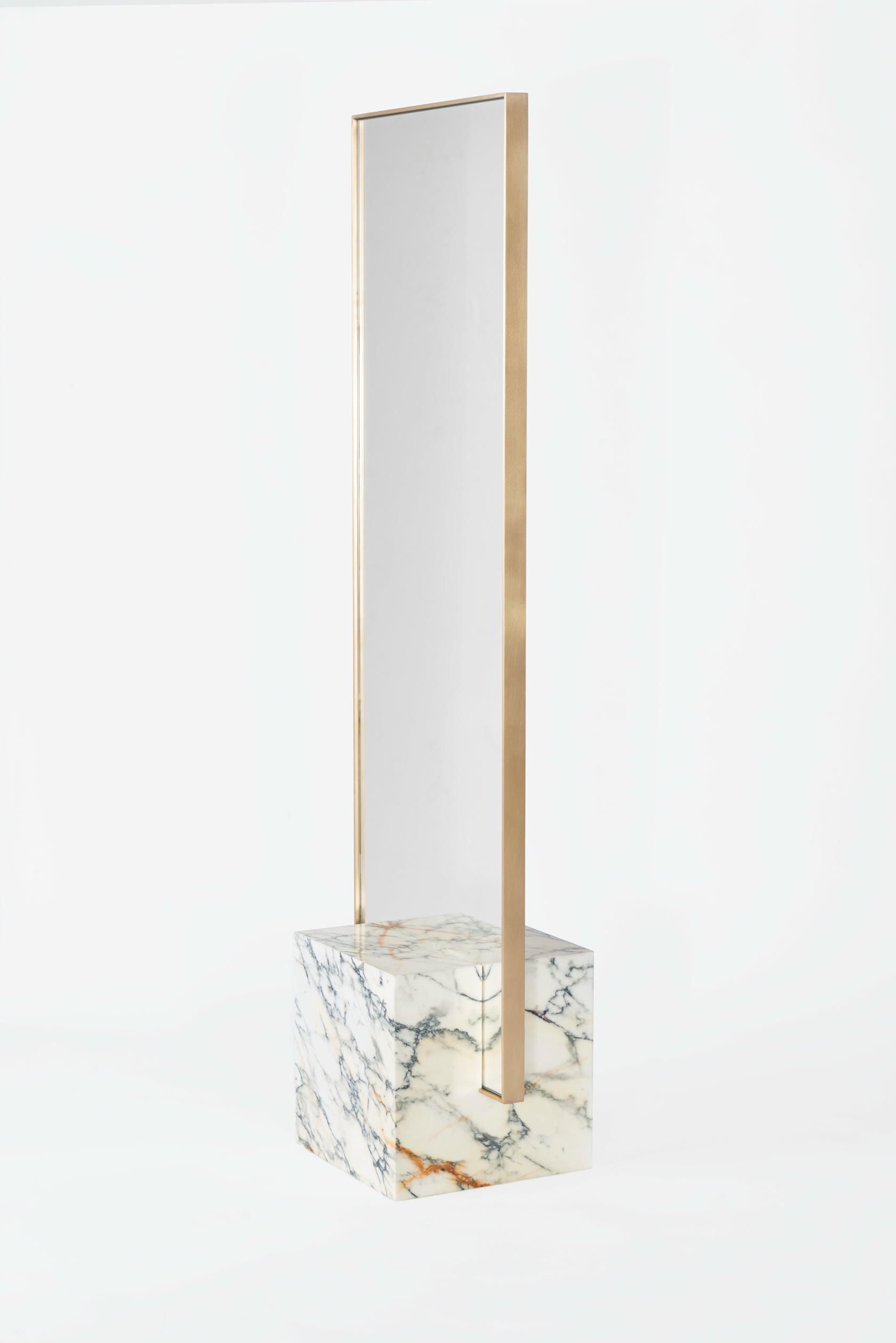 Coexist Standing Mirror in Marble Brushed Brass by Slash Objects 6