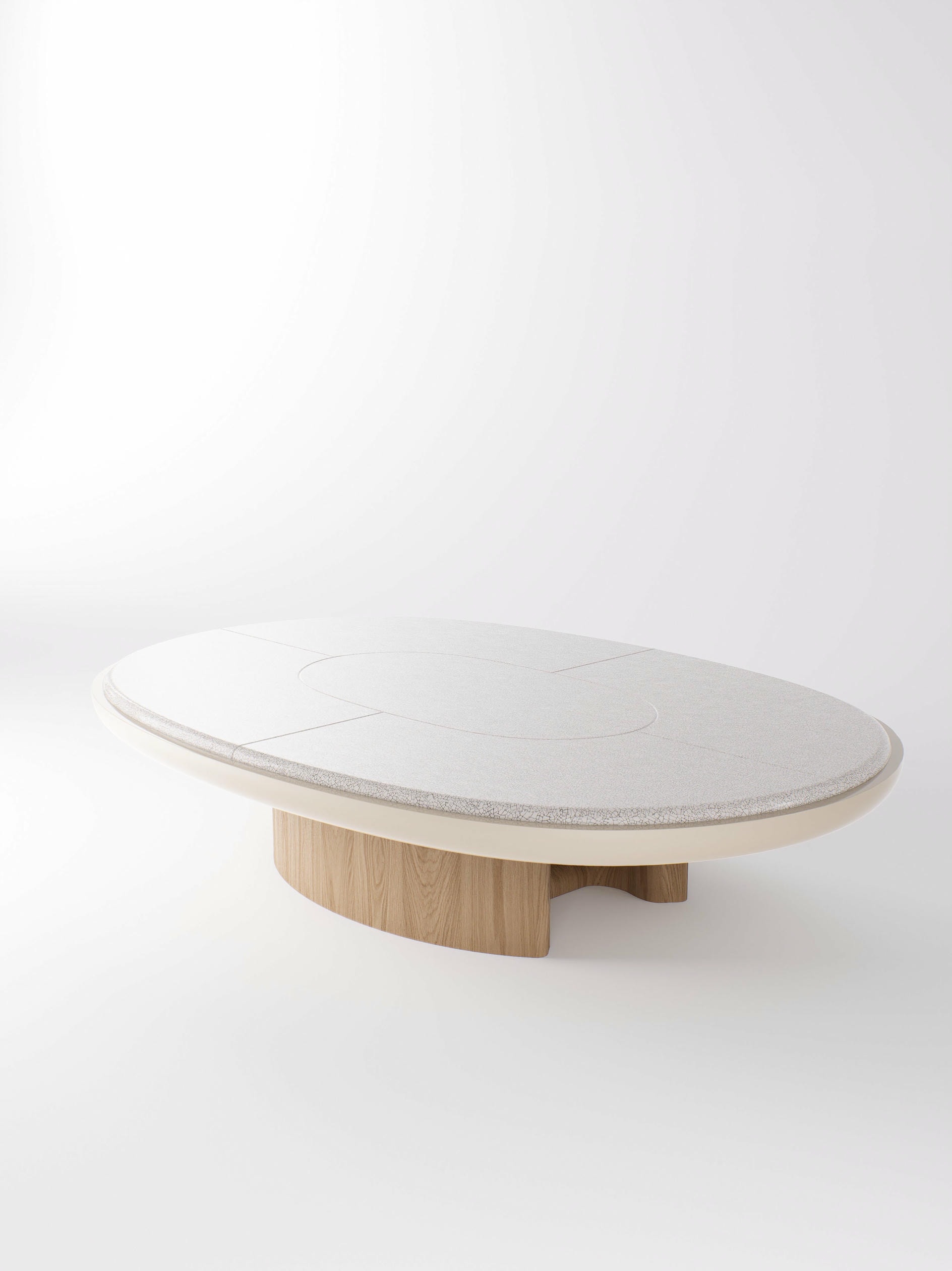 Selene Low Table in Solid Oak Lava Stone and Lacquer by Pendhapa 2