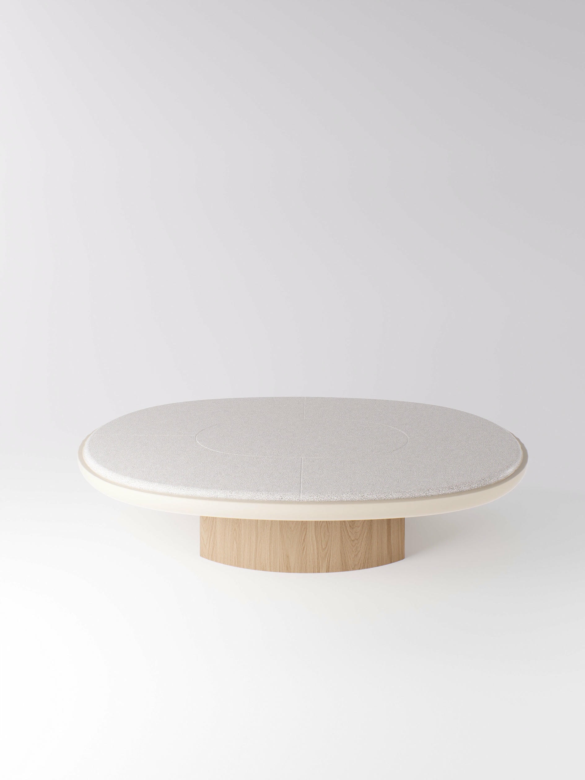 Selene Low Table in Solid Oak Lava Stone and Lacquer by Pendhapa 3