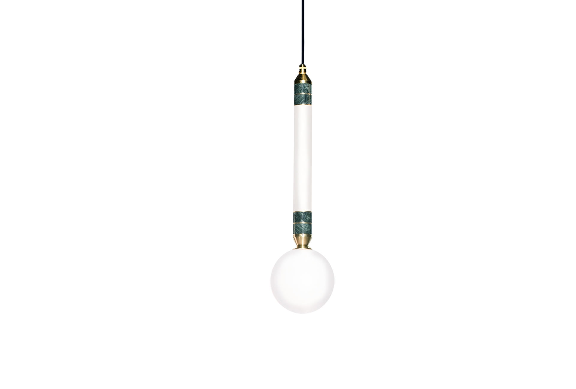 Small Greenstone Pendant Lamp in Wood, Marble, Opal Glass & Brass by Marc Wood 1