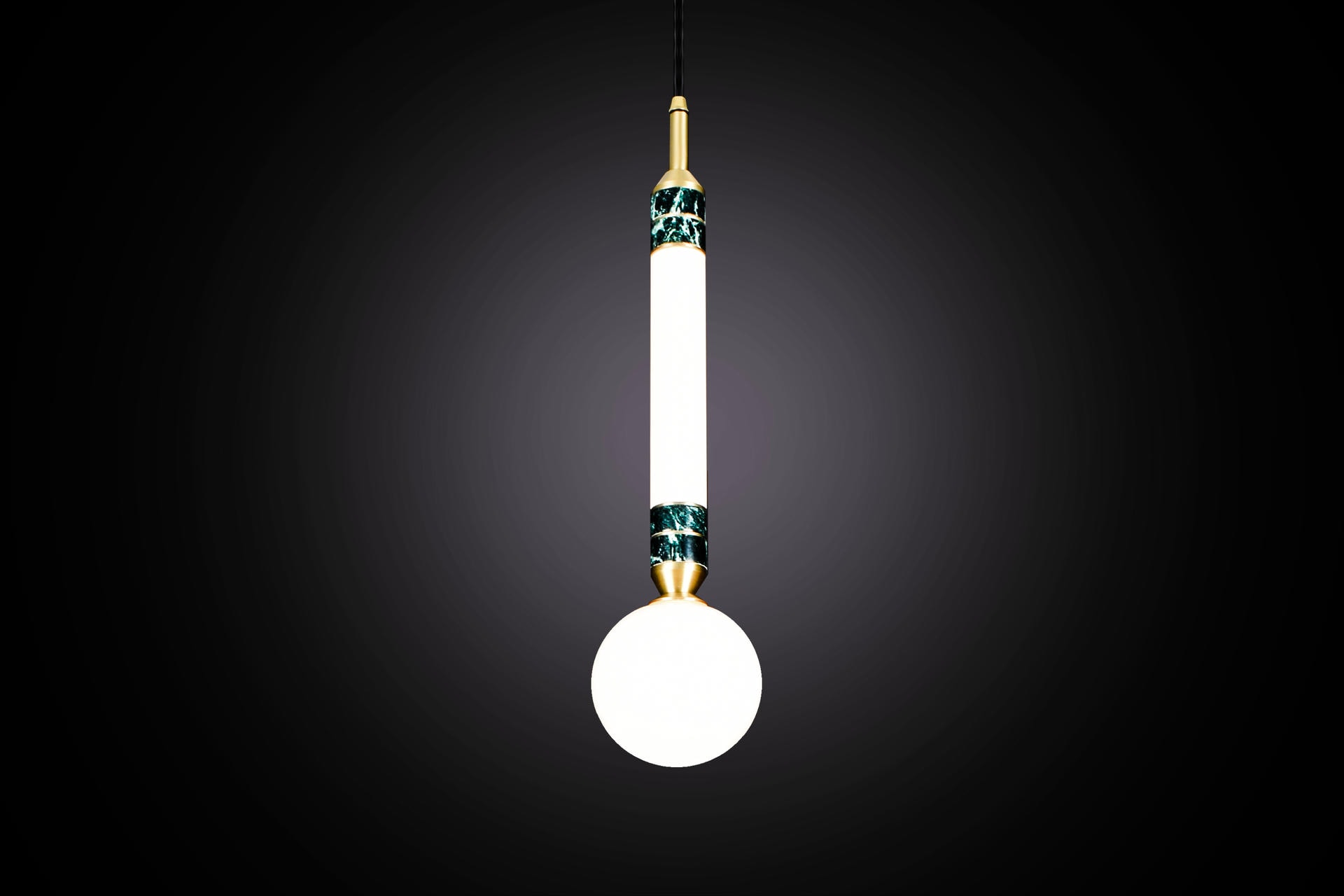 Small Greenstone Pendant Lamp in Wood, Marble, Opal Glass & Brass by Marc Wood 2