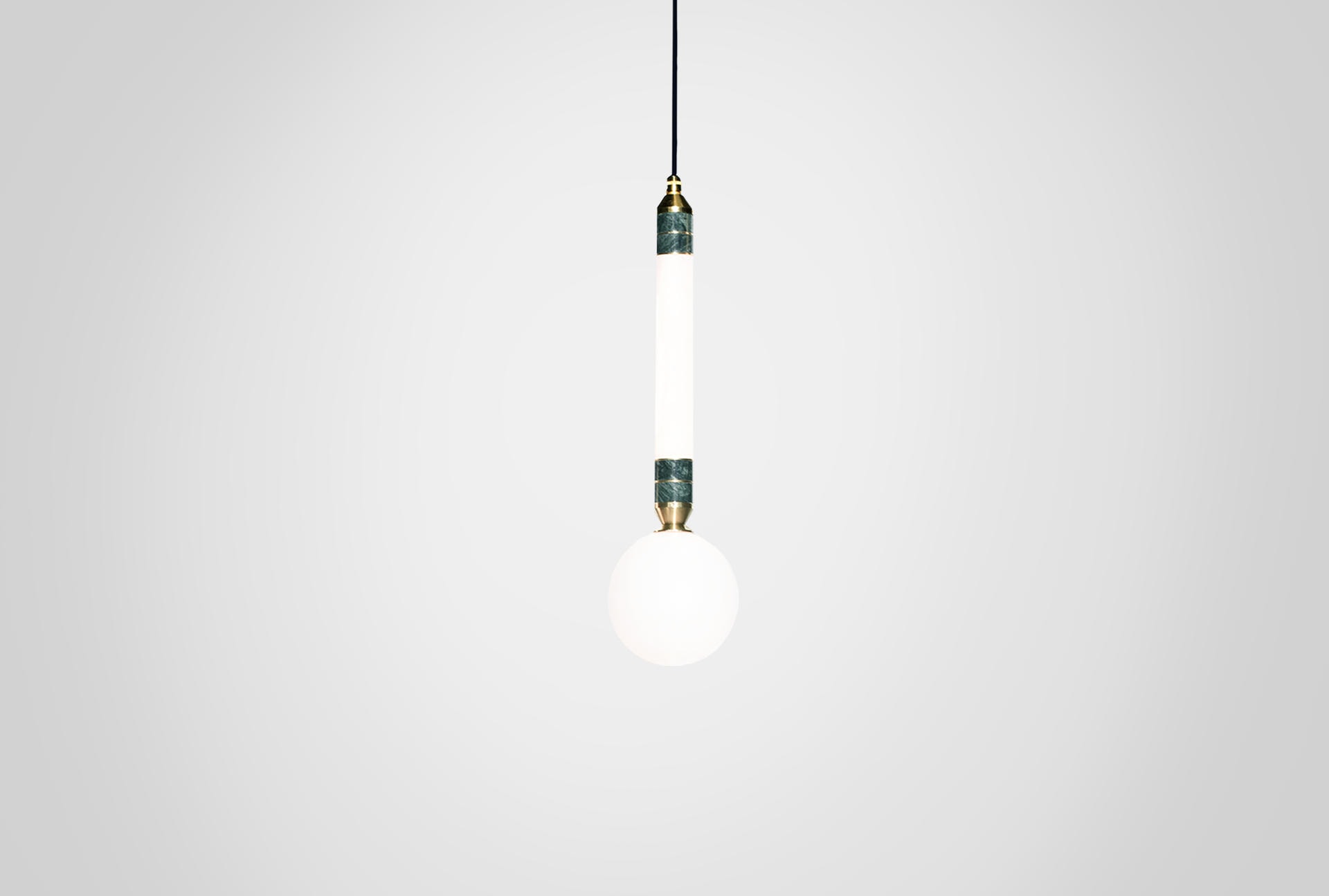 Small Greenstone Pendant Lamp in Wood, Marble, Opal Glass & Brass by Marc Wood 5