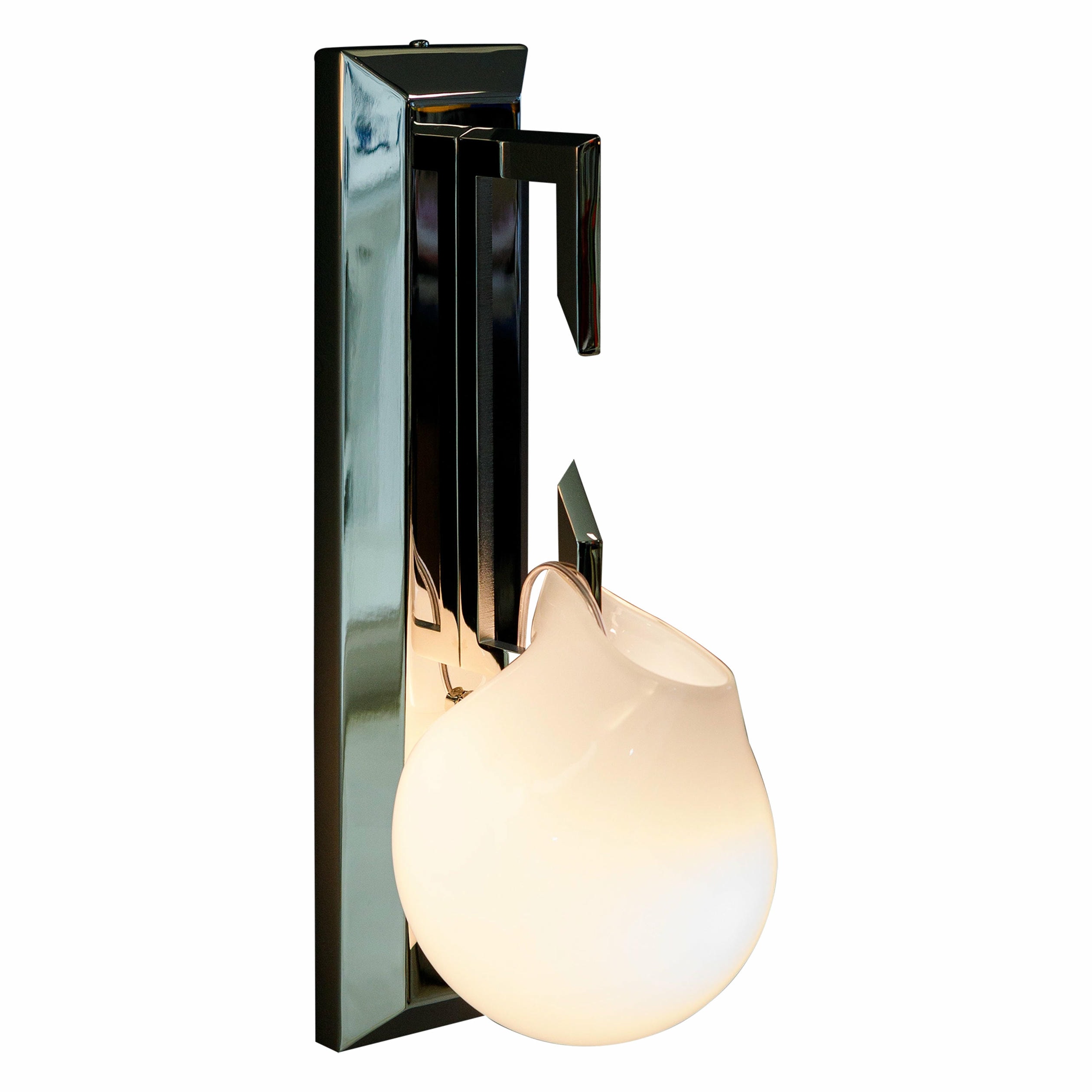 Unique Teardrop shaped Opal Glass with Brass Frame Sconce by Christopher Boots 1