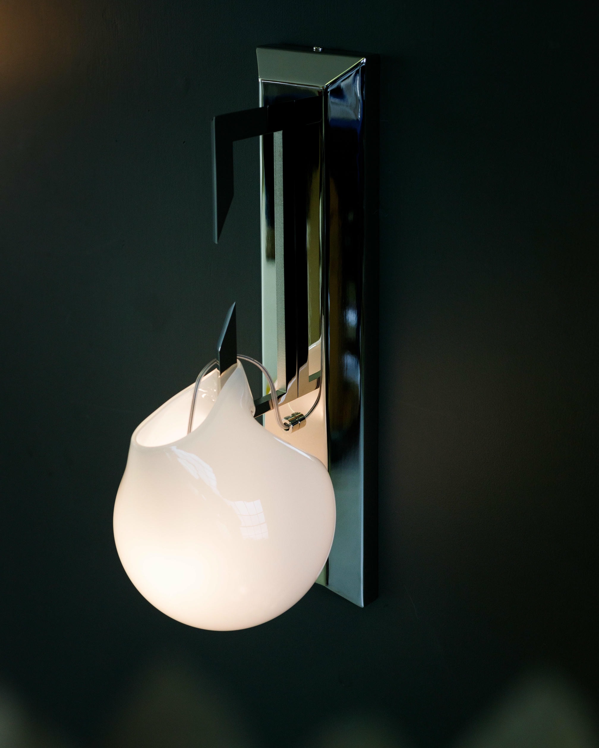 Unique Teardrop shaped Opal Glass with Brass Frame Sconce by Christopher Boots 3