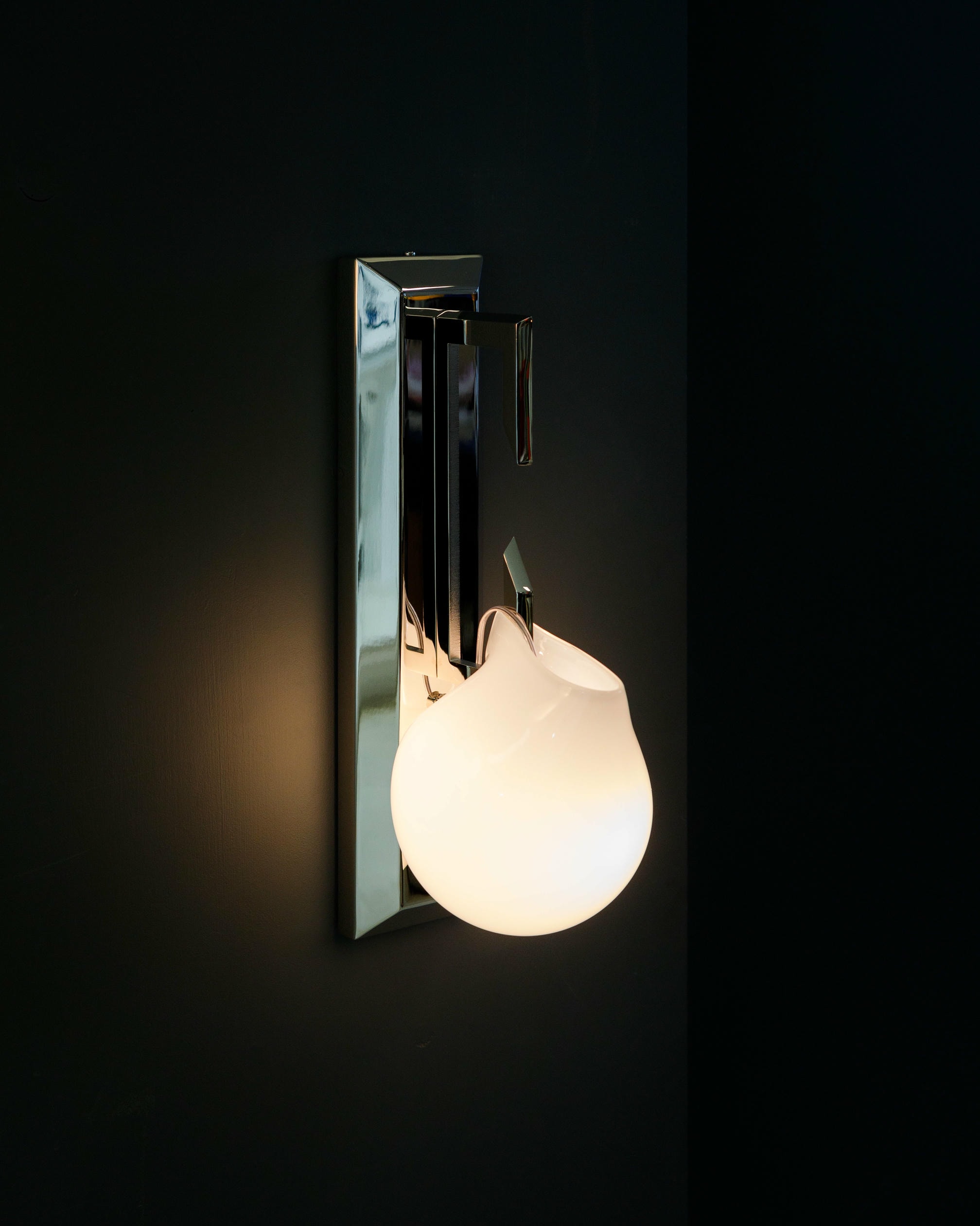 Unique Teardrop shaped Opal Glass with Brass Frame Sconce by Christopher Boots 4