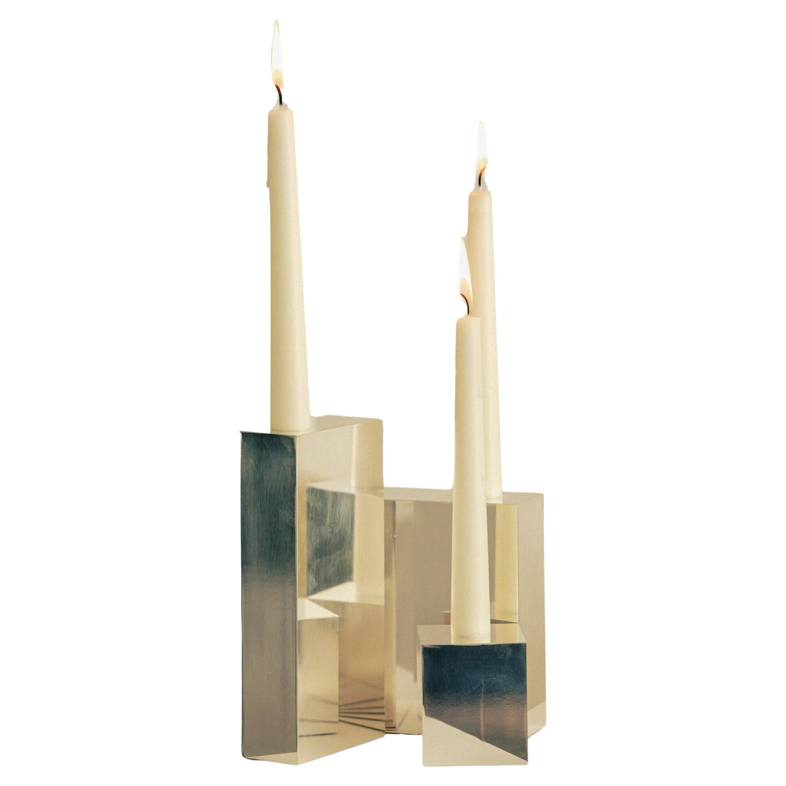 Contemporary Hinge Polished Silver Candelabra Candle Holders by Henry Wilson 1