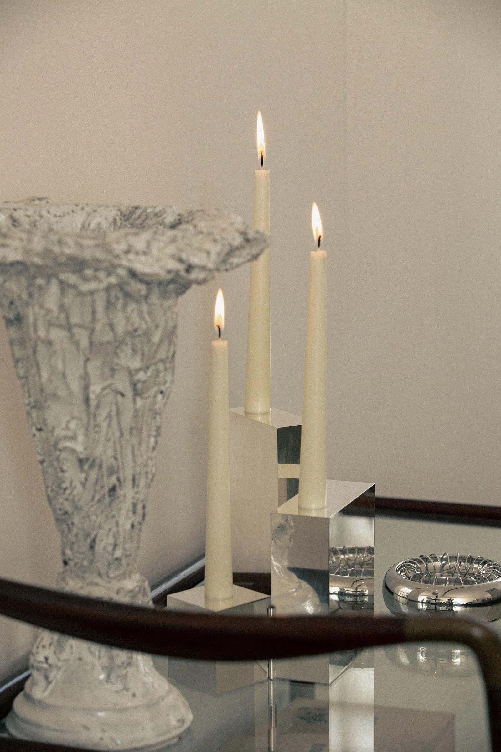 Contemporary Hinge Polished Silver Candelabra Candle Holders by Henry Wilson 3