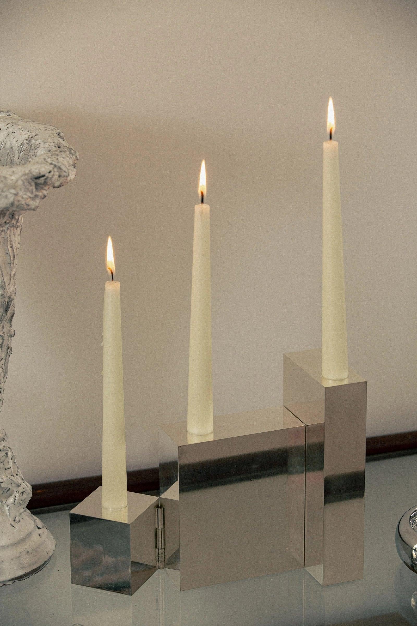 Contemporary Hinge Polished Silver Candelabra Candle Holders by Henry Wilson 4