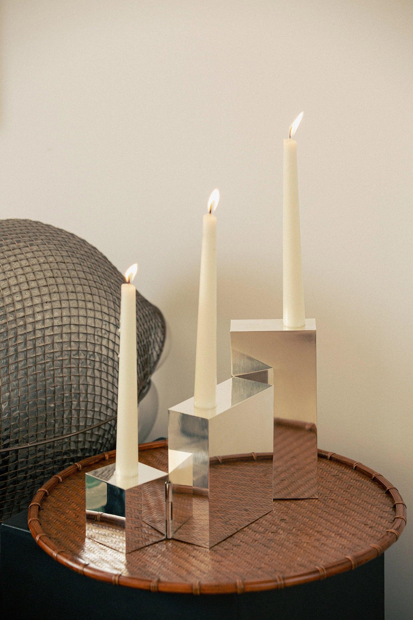 Contemporary Hinge Polished Silver Candelabra Candle Holders by Henry Wilson 5
